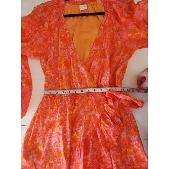 Lovers and Friends Reston Wrap Mini Dress Orange Floral Size Small. - Picture 9 of 10